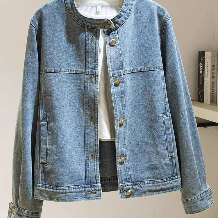 Stand Collar Vintage Denim Jacket 2026 Spring and Autumn New Loose Versatile Petite Jacket Top