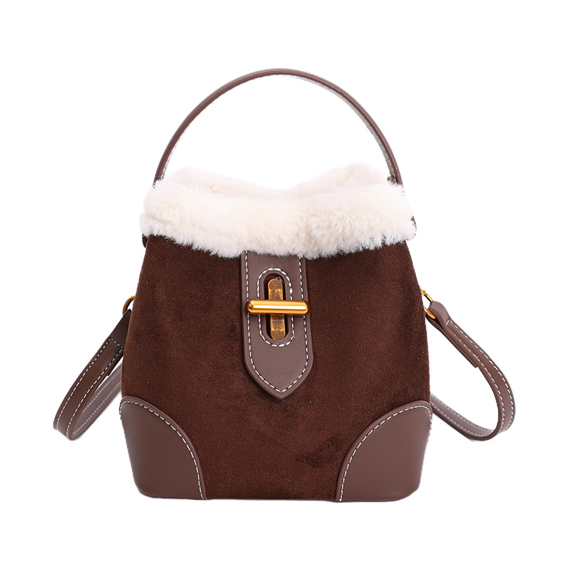 Invierno bolsas de peluche retro bolsas esmerizadas bolsas de mujer nueva mochila de hombro de cordero mini bolsas de cubo de mano de moda