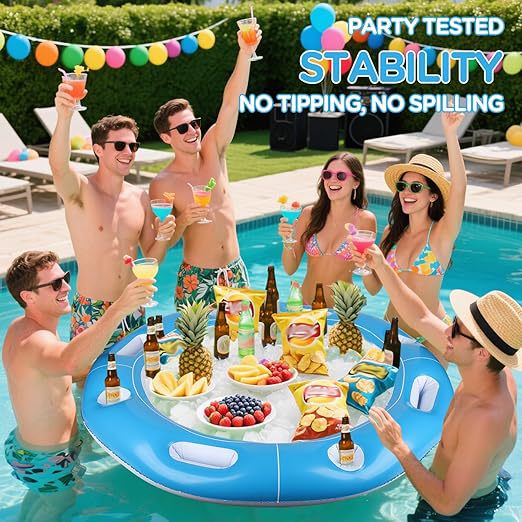Inflatable Floating Raft Pool Table with 6 Cup Holders 40inch Inflatable Pool Game Table for Summer Parties