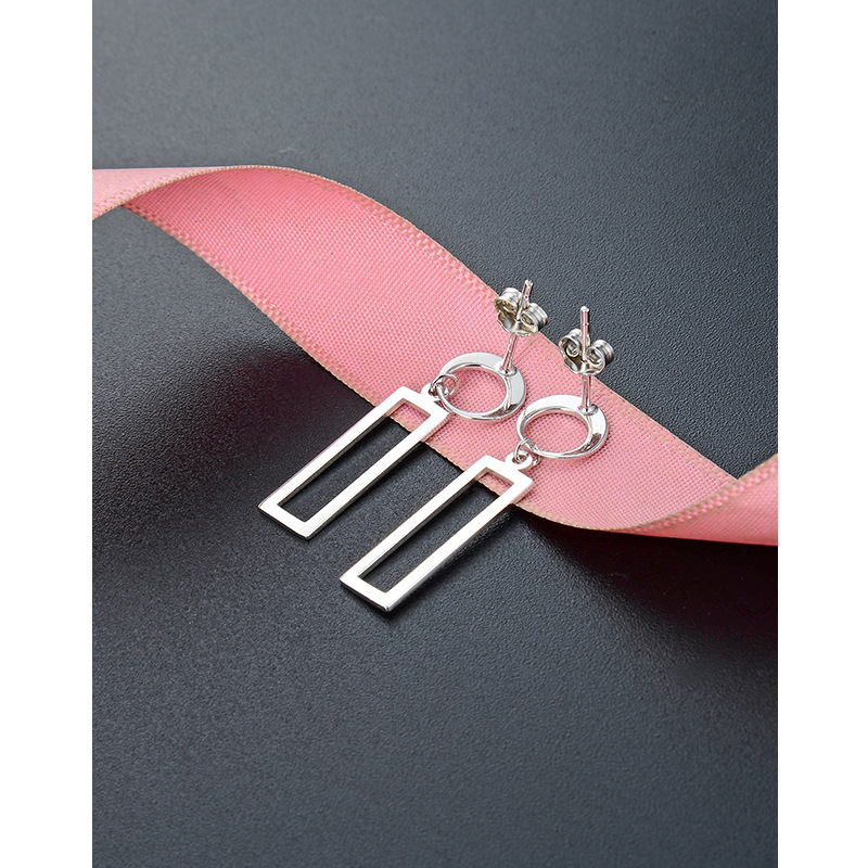 Estilo coreano TikTok mismo pendientes geométricos S925 plata pulido hueco diamante liso pendientes de plata pendientes para las mujeres