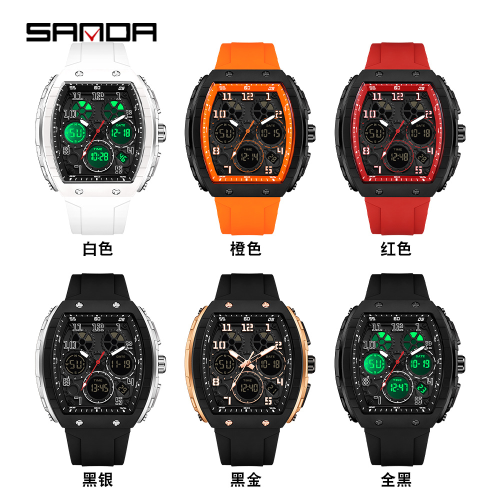 SANDA marca reloj electrónico digital multi-funcional de moda reloj de los hombres de moda de silicona impermeable reloj de alarma reloj de los hombres