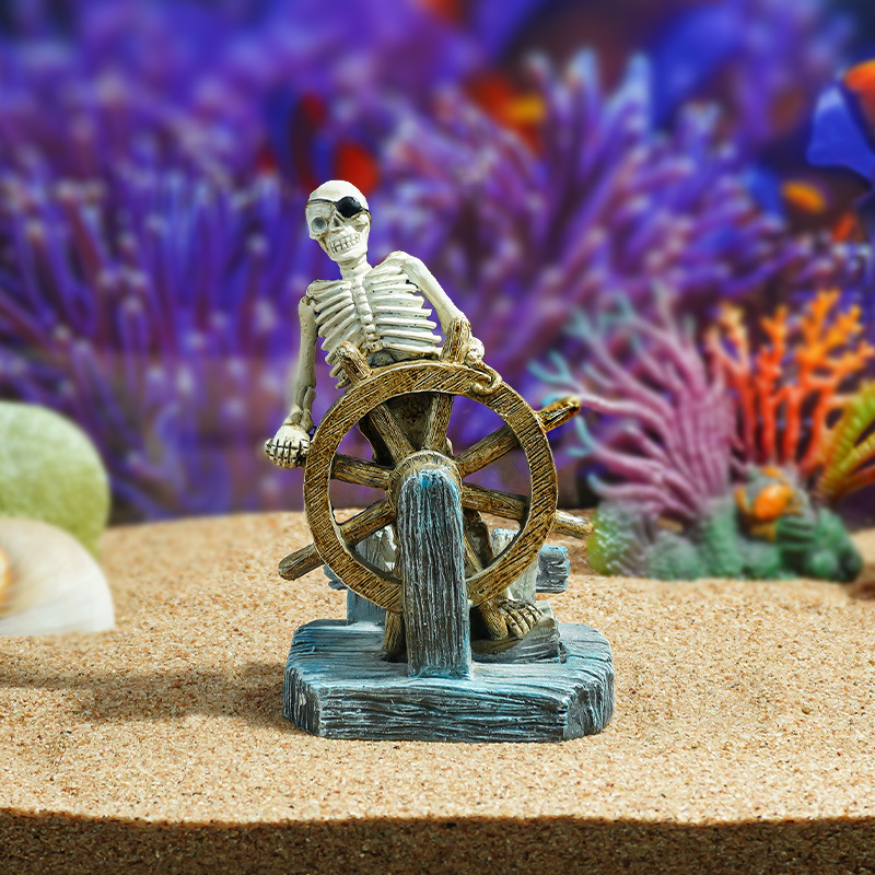 Acuario pequeño pecera decoración de paisajismo punto esqueleto capitán decoración esqueleto al por mayor humanoide naufragio sólido