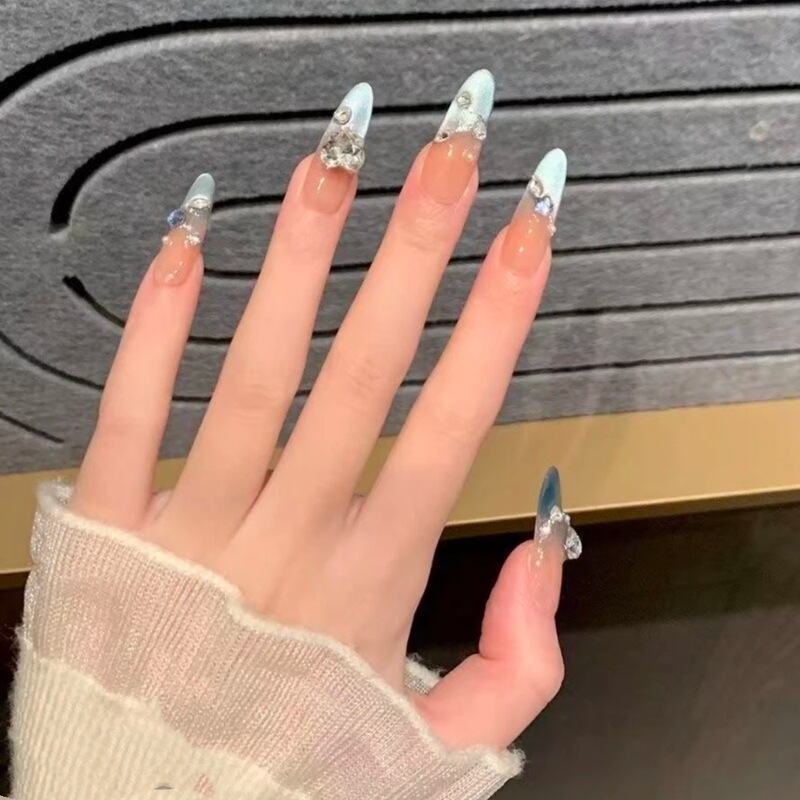 10-piece set of elegant, light-luxury blue cat-eye glitter long detachable press-on nails for a high-end look, wholesale 10-piece set of elegant, light-luxury blue cat-eye glitter long detachable press-on nails for a high-end look, wholesale