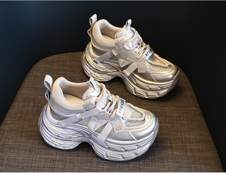 Giày sneaker nữ đế dày rhinestone lưới thoáng khí — Màu be chi tiết 7