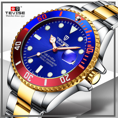Switzerland TEVISE watch man Water Monster Quartz watches motion Noctilucent watch steel strip Manufacturer wholesale
