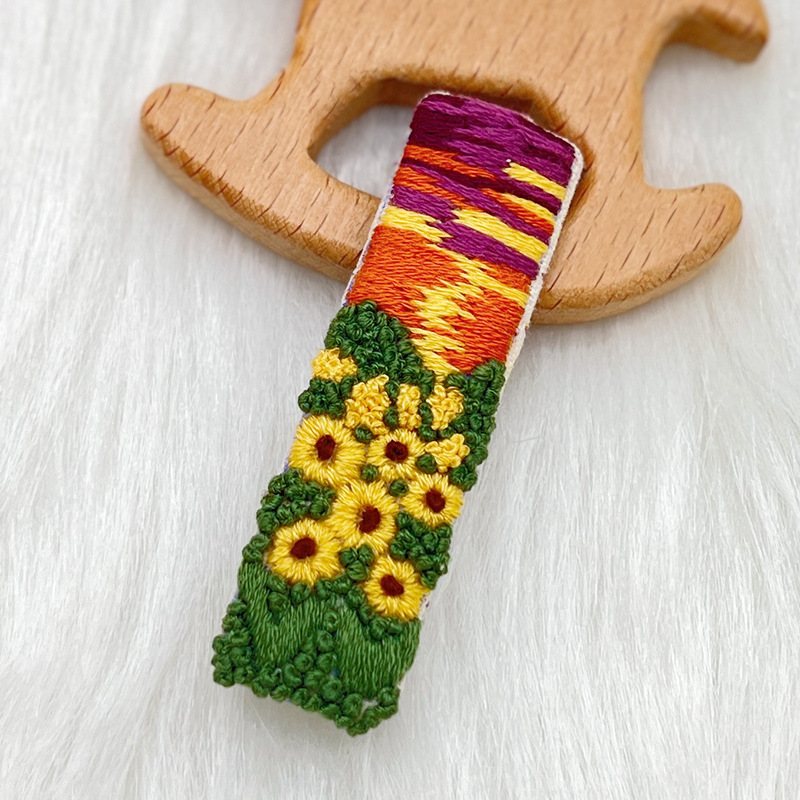 Lu bordado lindo gato perla coreano pinzas de pelo hechas a mano diy bordado creativo para chicas rotas flores pinzas de pelo lateral