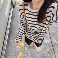 韩系设计高级条纹薄款长袖T恤女2025夏季新款慵懒风防晒罩衫上衣