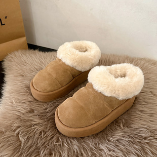 Thick-Soled Heightening Furry Snow Boots for Women 2025 Winter New Style Fur Integrated Fleece-Lined Thick-Soled Warm Bread Cotton Shoes