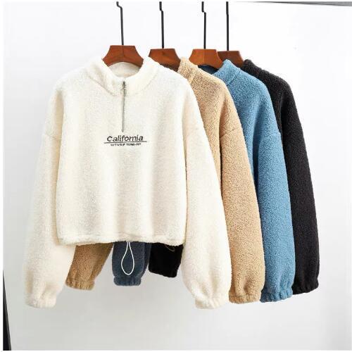 Lamb Velvet Short Half Turtleneck Sweatshirt for Women Loose Korean Style Autumn and Winter New Tops Trendy Ins Outer Wear