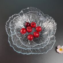 紫荆花玻璃碟子 透明不规则高质ins玻璃碟 氛围感冰绿色水果盘子