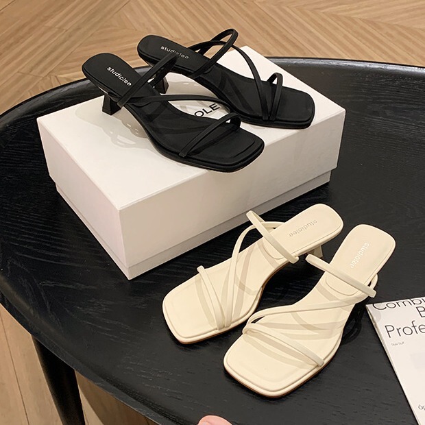 Grape Mom studiolee 2024 New French Style Tipped Fairy Style Square Head Slimming High Heel Sandals for Women in Summer
