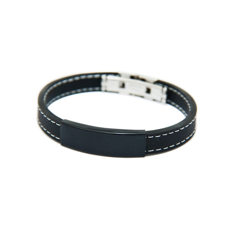 Pulsera de silicona de acero inoxidable de comercio exterior con letras pulseras simples para hombres y mujeres, hebilla de mariposa de cara negra ajustable, joyería pequeña