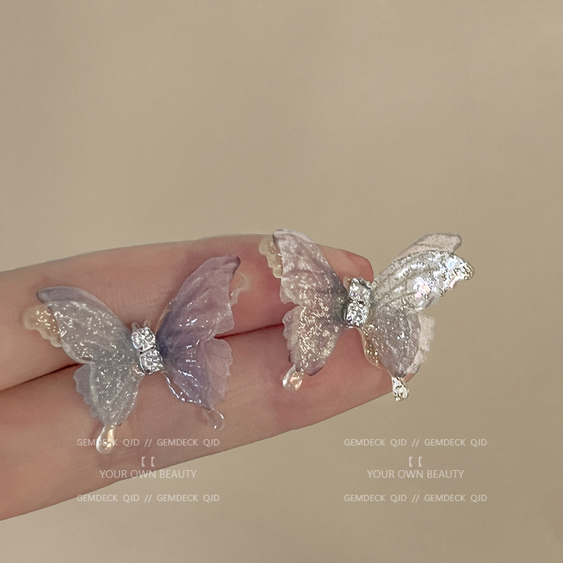 13g Weight 925 Sterling Silver Ear Needle Material 1 Pair Fairy Style Sweet Butterfly Zinc Alloy Ear Studs