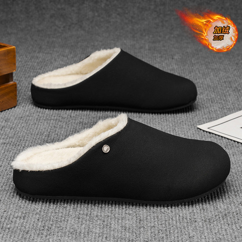 Cotton slippers, men's winter new style, thick sole, non-slip, wear-resistant, velvet, warm cotton shoes, one-step and half-slippers