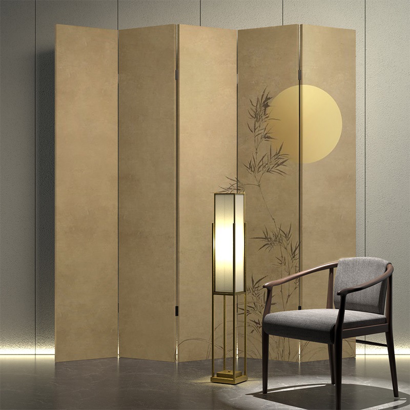 New Chinese Style Simple Zen Screen Partition Living Room Club Foldable Removable Bamboo Forest Moon Song Dynasty Aesthetic Folding Screen