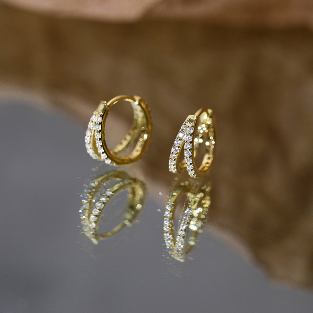 Geometric Pattern 1 Pair 925 Sterling Silver Zircon Geometric Earrings