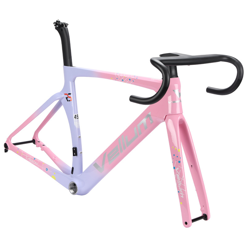 Pinkish purple 2025 new VELLUM RS carbon fiber road bike frame with handlebars