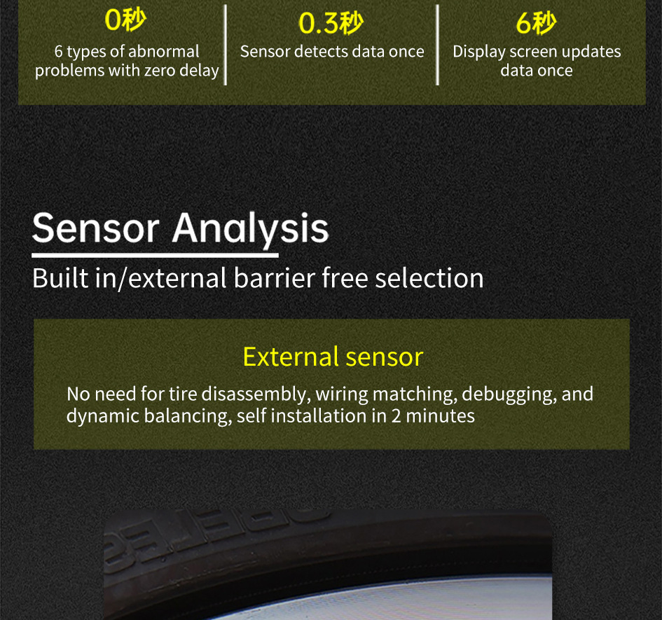 T18 Car Tire Pressure Monitor Solar Wireless Charging High Precision 4inch with In-Car Ambient Temperature Function