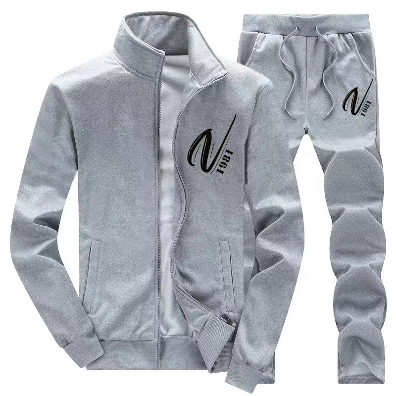 メンズクロスボーダーカジュアルスーツ春秋スウェットジップアップカーディガン若者向けランニングスポーツ長袖パンツツーピースセット