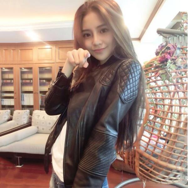 Spring and Autumn Haining Leather Jacket Women's Short Motorcycle Leather Jacket Loose Korean Style Student Handsome Black Easiest for Match