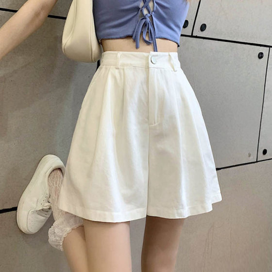 Shorts Women's 2023 New Summer High Waist Loose Korean Style A- line Chiffon Wide Leg Slim Look Suit Outer Wear Casual Pants