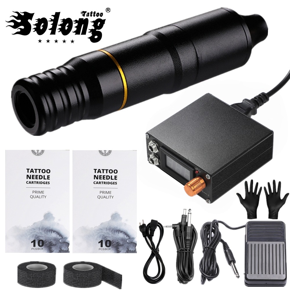 Bordado dragón motor tatuaje pluma conjunto completo tatuaje máquina