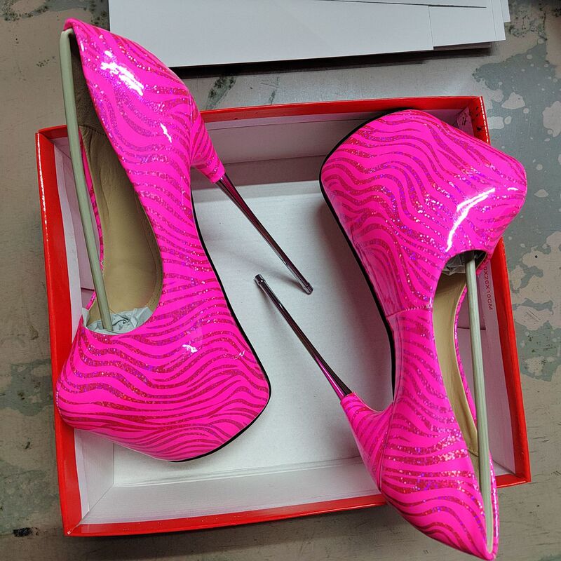 2026 New Sexy 20cm Sky-High Heels with Thin Heels and Lace in Red, Large Size Women's Shoes, Sexy Sky-High Heels
