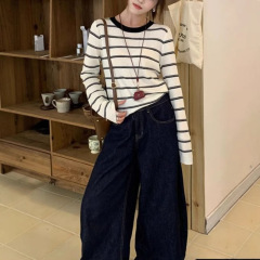 三三超好看秋季休闲套装女2025新款条纹针织衫上衣