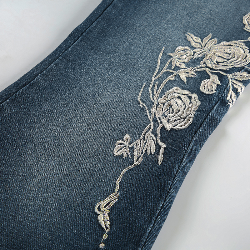Rose Embroidery Retro Gradual Change Niche Slightly Spicy Jeans American Hot Girl Street Low Waist Thin Personality Trousers_ecoleips.com