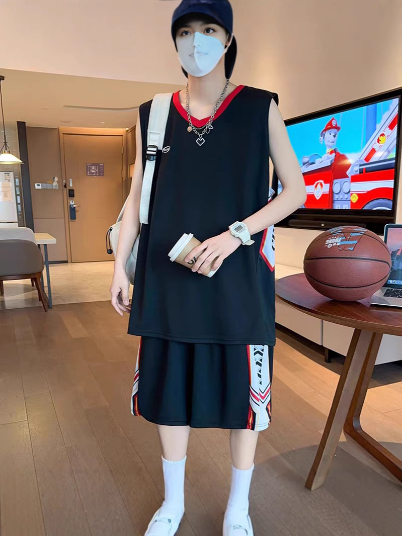 Camisa menos ropa traje de ropa deportiva verano para hombres camiseta de manga corta jersey de baloncesto pantalones cortos casuales de dos piezas tendencia coreana