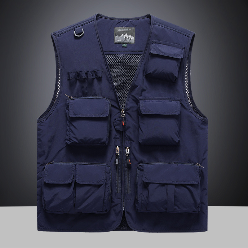 Primavera y otoño nuevo chaleco de hombre de bolsillo delgado de moda transpirable al aire libre camisa de hombro chaqueta de color sólido para hombres