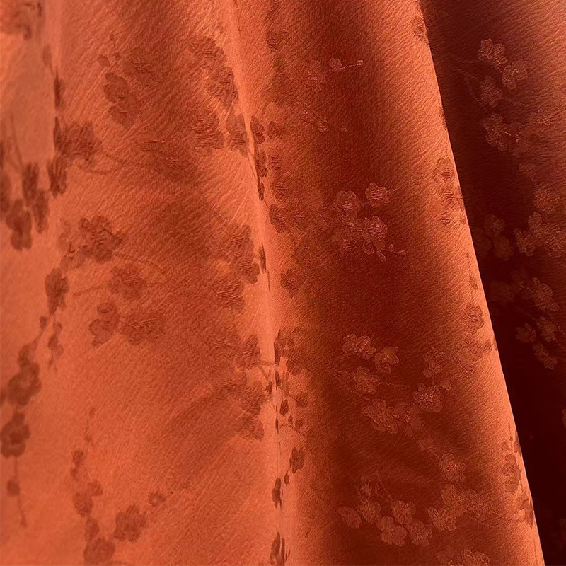 新中式大梅花醋酸皱提花面料 国风机理感马面裙布包童装外套布料