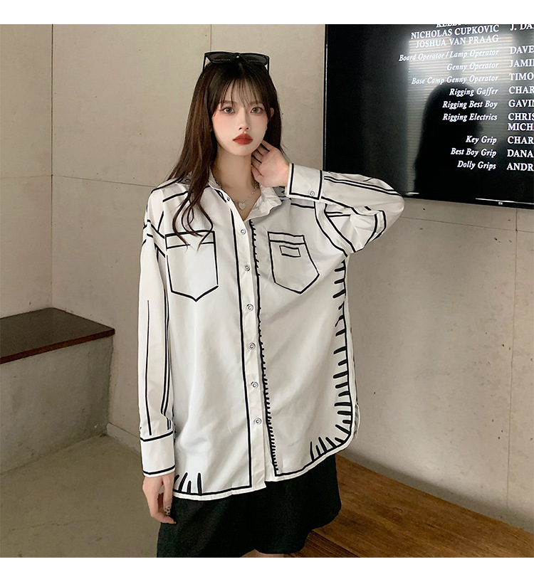 Loose Version Printing Pattern Summer, Spring Season Wholesale Women'S Casual Printing Long Sleeve Patchwork Blouses