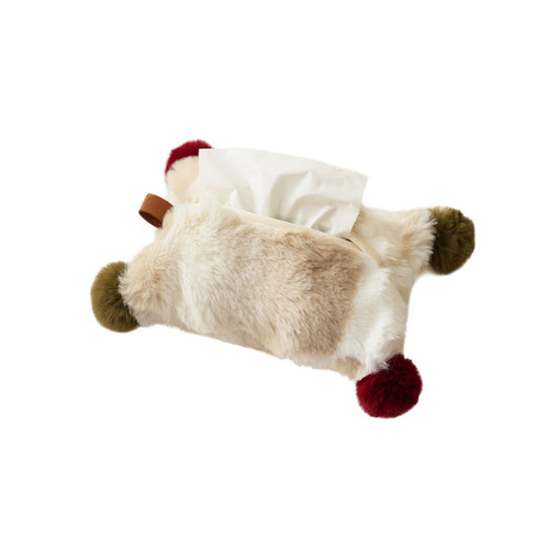 Plush wall hanging tissue bag living room premium dining table bedside storage bag cream style napkin tissue box