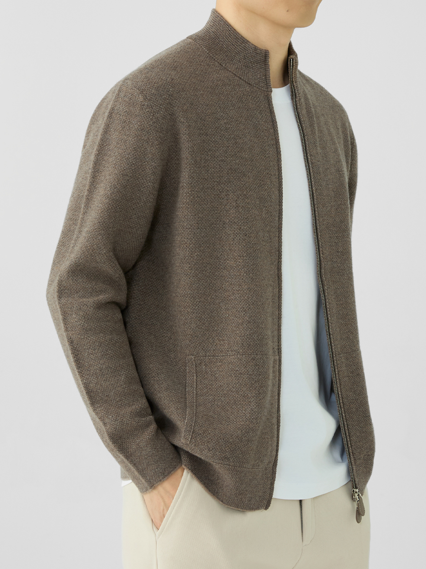 【Wool and Cashmere】Autumn Light Luxury Old Money Style Warm Sweater Jacket Simple Double Zipper Knit Cardigan for Men