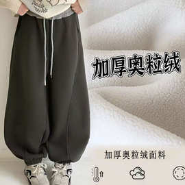 俏妮卡儿童加绒卫裤洋气时髦女童休闲裤秋冬新款女孩束脚运动长裤