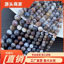 天然波斯湾玛瑙散珠 条纹缠丝灰玛瑙圆珠diy手串玛瑙饰品配件批发