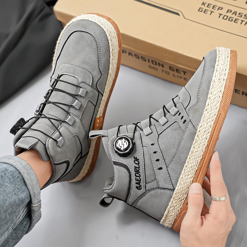 2024 otoño nuevo botón giratorio zapatos de skate de alta altura de moda casual zapatos de hombre al aire libre zapatos de trabajo antideslizantes
