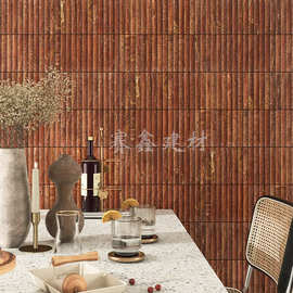 石材马赛克沃顿瓷砖凹凸面电视背景墙中古风天然大理石洞石长条异