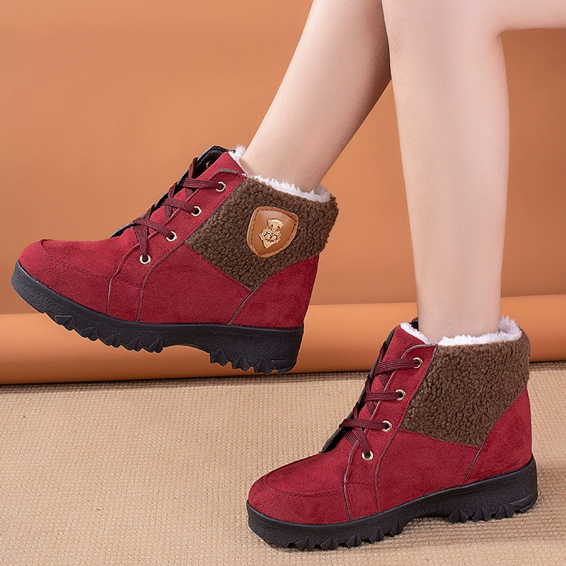 2024 зимняя бархатная толстая женская обувь среднего и пожилого возраста теплая мама хлопчатобумажная обувь противоскользящая снежная сапоги на шнуровке