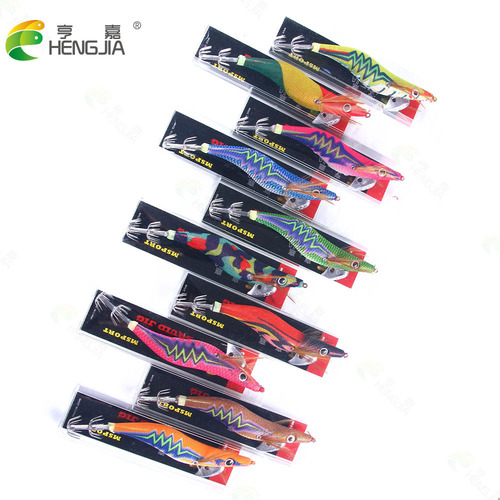 Hengjia New Luminous Wooden Shrimp Bait 20g 3.5# Squid Hook Luya Bait Luya Ice Silk Shrimp Hard Bait Wholesale