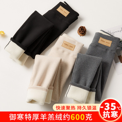 羊羔绒打底裤女秋冬加绒裤加厚外穿保暖高腰棉裤大码黑色紧身秋裤