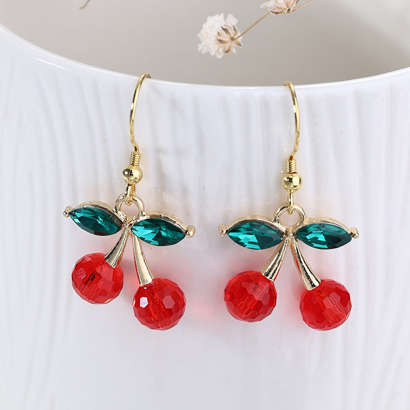 Aretes de cereza roja para mujer – colgante exquisito, fruta de imitación versátil, nuevo estilo
