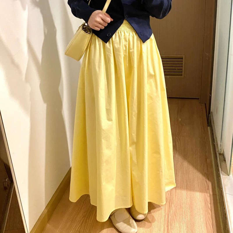洋ナシ体型ハイウエスト痩身Aラインアンブレラスカート高級感と超格好良いドーパミンイエロースカート夏|undefined