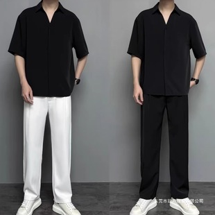 Shirt, silky trousers, Korean style