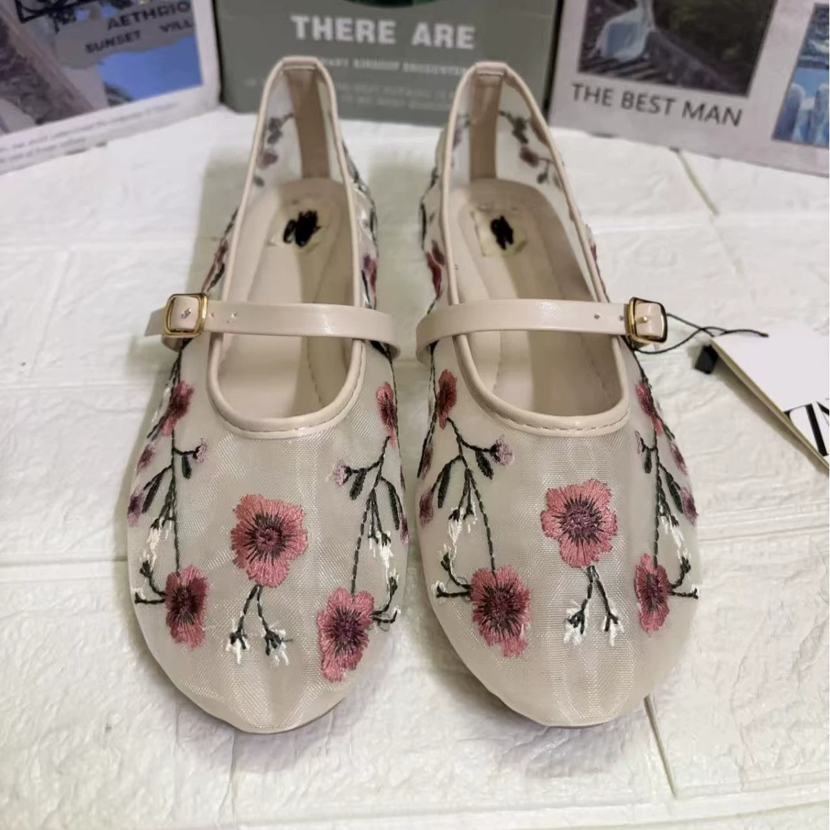 ZA2025 осенние новые женские туфли с вышивкой абрикосового цвета в стиле феи, балетки-сандалии для женщин