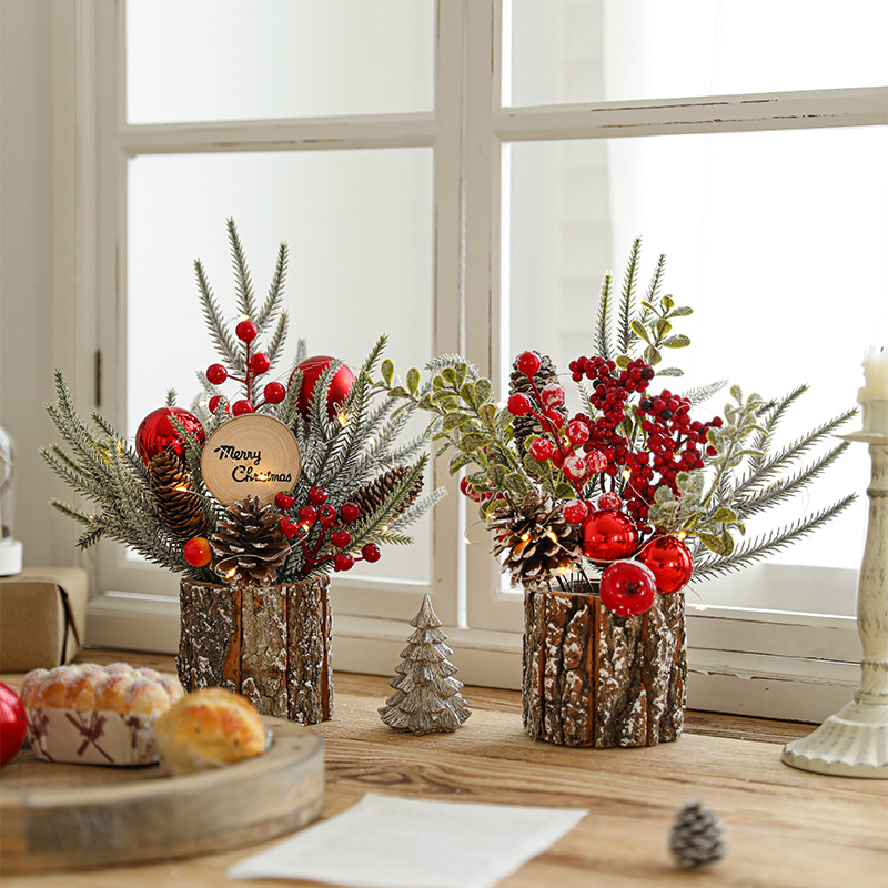 Decoración creativa de arreglos florales navideños, mesa, decoración de esquejes de frutos secos, decoración de flores artificiales, jarrón de sentido avanzado, flor eterna