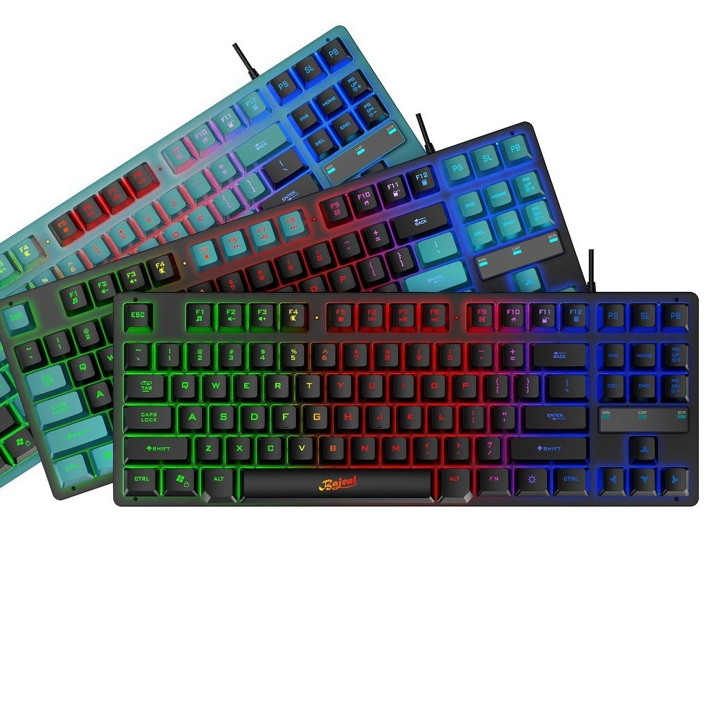 Клавиатура BAJEAL KB-10 проводная 87-клавишная механическая с цветовымRainbow переключателем, светодиодная подвесная caps для игр
