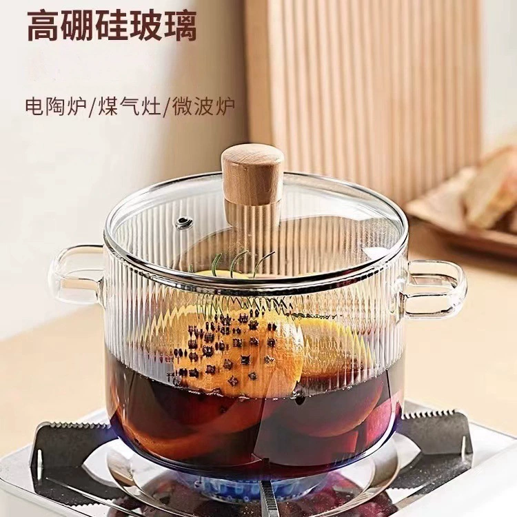 П скла бутыл бутылка Bear-Striped Glass Pot - утолщенная посуда двойными ушками, прозрачная миска для супа/лапши для молока и хот-пота
