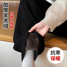 窄版直筒休闲裤加绒加厚2025冬新款羊羔绒防风大码显瘦小个子女裤